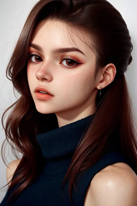 <lora:KallieKurudzhy_v1-000022:.9> KallieKurudzhy, focus on eyes, close up on face, hair styled sleek hair