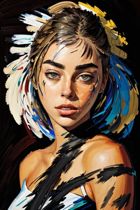 a painting of a woman with feathers on her head