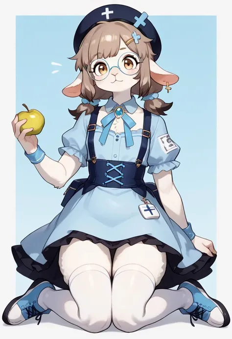 bebebebebe, slightly chubby(0.5), clothed, circle glasses, by Bebebebebe, notched ear, score_9, score_8_up, source_furry, solo, 1girl, large floppy big ears, score_9, score_8_up, score_7_up, score_6_up, score_5_up, score_4_up, furry sheep girl, (( furry sh...