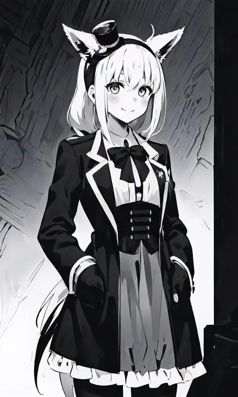 anime character dressed in black and white with a cat ears