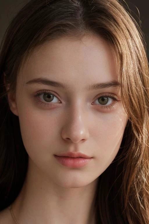 a close up of a woman with long hair and a necklace