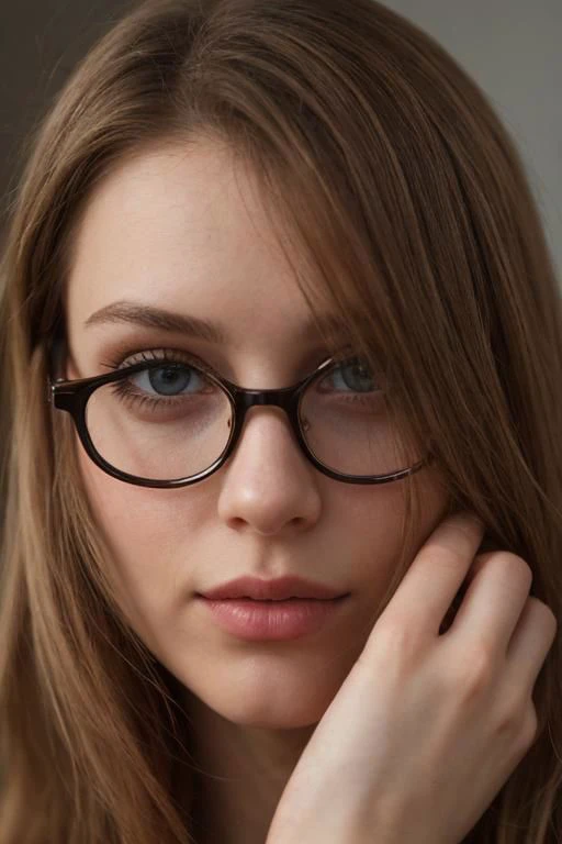 a close up of a woman with glasses on her face