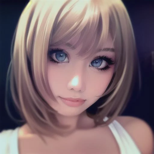 anime girl with blonde hair and blue eyes looking at the camera