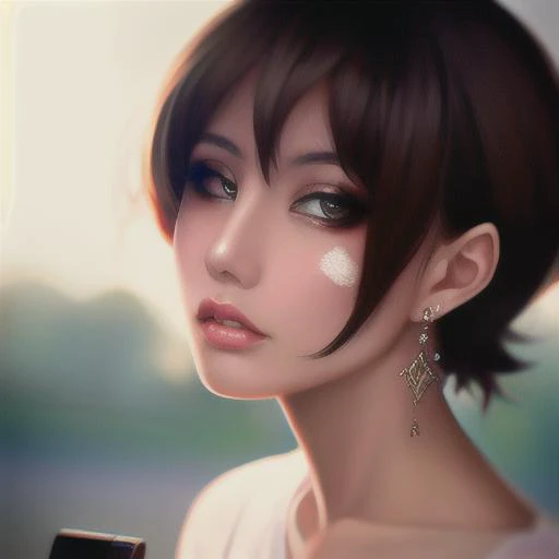 anime girl with makeup and a phone in her hand