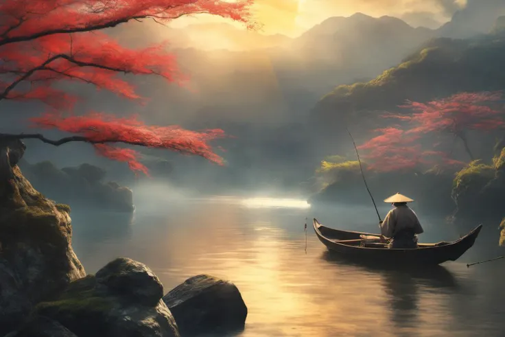 8k ,masterpiece,illustrate art,hyper sharpness,high detailed,cgi, natural light, light beam, lens flare,
High resolution, Japanese art, fishing, edo era, <lora:add_detail:1>