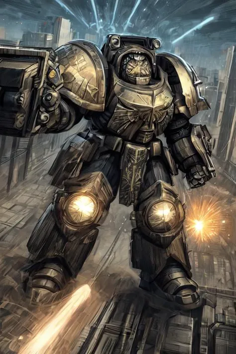 a painting of a warhammer with a gun in his hand