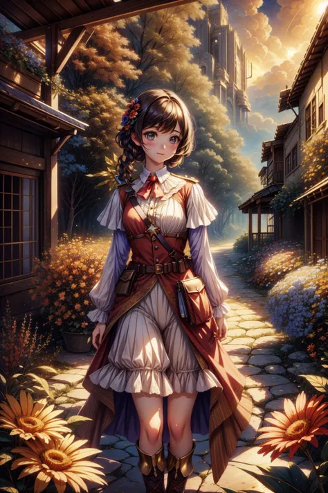 a woman in a dress and boots walking down a path