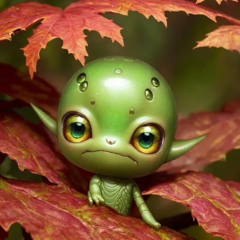 (highly detailed:1.2),(best quality:1.2),8k,sharp focus,(subsurface scattering:1.1),(award-winning macro photography:1.1)
(cute adorable little alien lifeform:1.2), hiding in the leaves in a lush forest
(very detailed clothes:1.2), (highly detailed backgro...