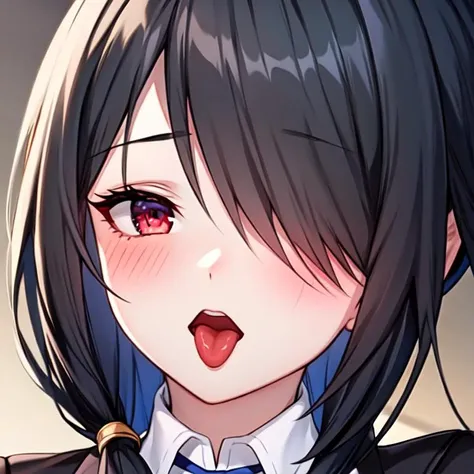 1girl, solo, close-up, 
<lora:tokisaki_kurumi_v1:0.8>, bbkurumi, long hair, low twintails, hair over one eye, school uniform, blazer, black jacket, pleated skirt, blue skirt, black pantyhose,
open mouth, mouth open wide, mouth open big, wide_mouth, saying ...