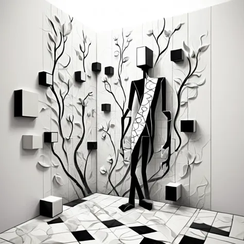 arafed image of a man standing in a room with a tree