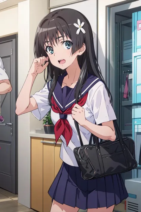 anime image of a woman in a school uniform talking on a cell phone