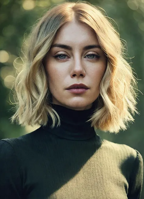 A stunning intricate full color portrait of (sks woman:1), wearing a black turtleneck, epic character composition, by ilya kuvshinov, alessio albi, nina masic, sharp focus, natural lighting, subsurface scattering, f2, 35mm, film grain, <lora:locon_jennifer...