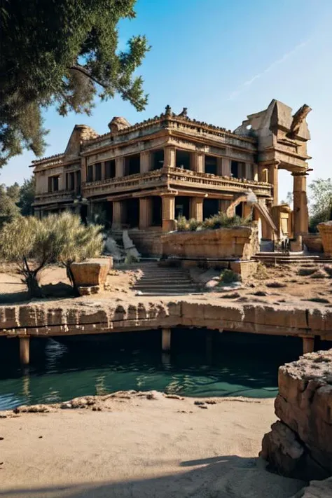 a close up of a building with a fountain in front of it