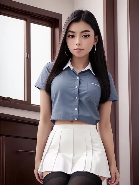 <lora:Dora (Mentaldora) v1.3:0.7> 1girl, 20 y.o. , in school uniform, shirt, skirt, stockings, is in the room, real life photo, looking at viewer, 8k uhd, dslr, soft lighting, high quality, film grain, Fujifilm XT3