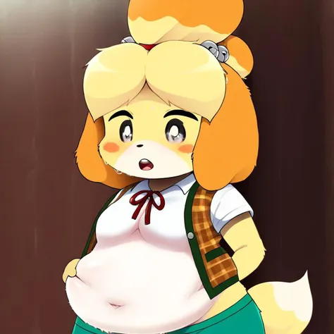 art by dagasi, dagasi_style, (((best quality))), solo, standing, park, (upper body close-up), (furry), isabelle \(animal crossin...