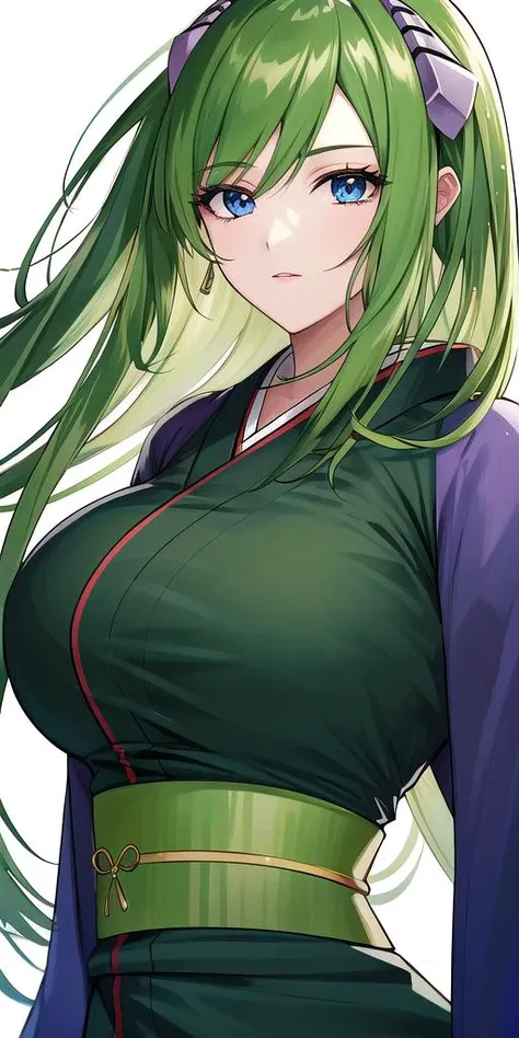 a woman with long green hair and a green dress