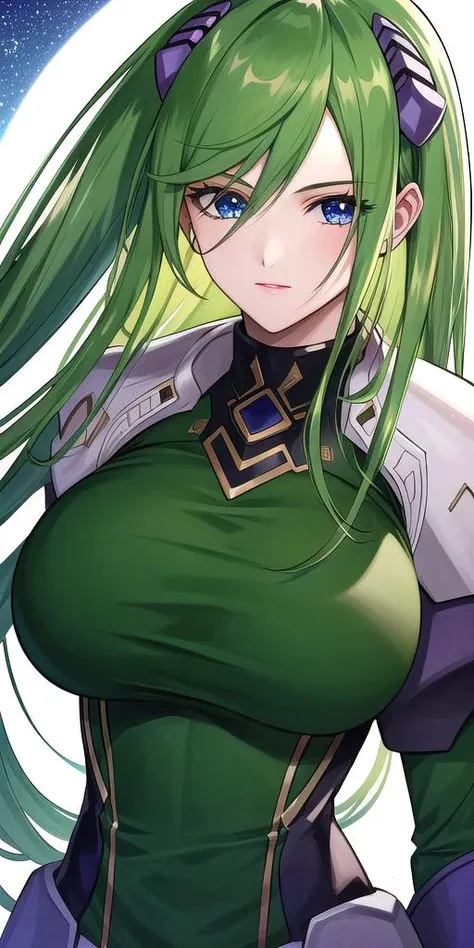 <lora:EmiliaJeniusV3:0.7> emiliajenius, huge_breasts, huge_breasts, standing, solo, , starry_sky, green_hair,, masterpiece, best_quality, detailed_face, detailed_eyes, highres, beautiful, detailed,