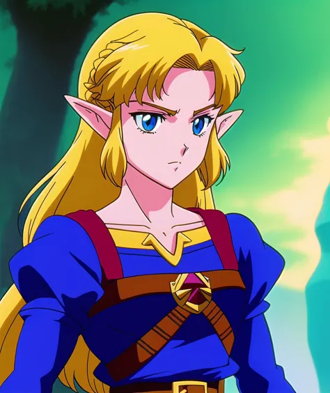 (80s anime style),clean artstyle, masterpiece, best quality, detailed portrait of princess Zelda, the legend of Zelda, soft light