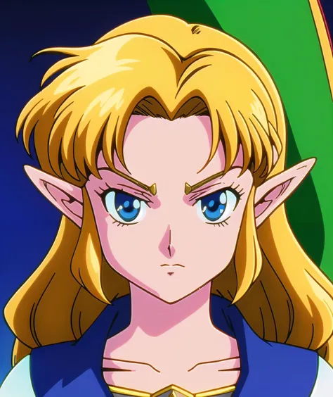 (80s anime style),clean artstyle, masterpiece, best quality, detailed portrait of princess Zelda, the legend of Zelda, soft light