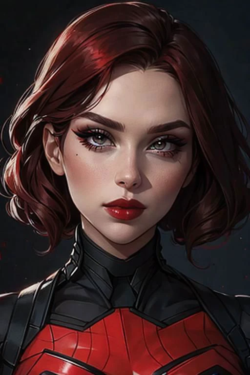 Close-up Black widow wearing red glitter make-up