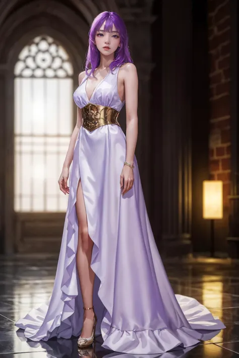 highres,absurdres,masterpiece,best quality,original,extremely detailed CG,extremely detailed wallpaper,perfect lighting,looking at viewer,bare hands,standing on stage,1girl,blurry background,
<lora:shazhi:0.7>, shazhi,white dress,purple hair,sleeveless dre...