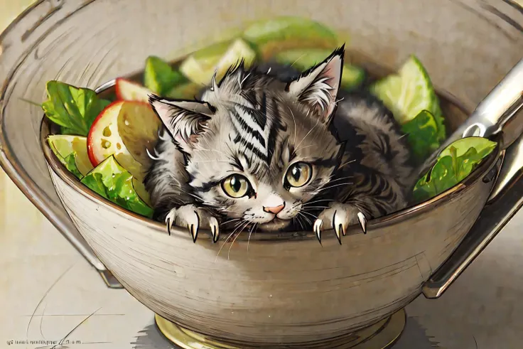 tiny kitten cooking salad,
(masterpiece:1.2), (best quality:1.2), (intricate:1.2), (highly detailed:1.2), (sharp:1.2), (8k:1.2),
cinematic light, vivid color, <lora:20240208-1707402523490:1>