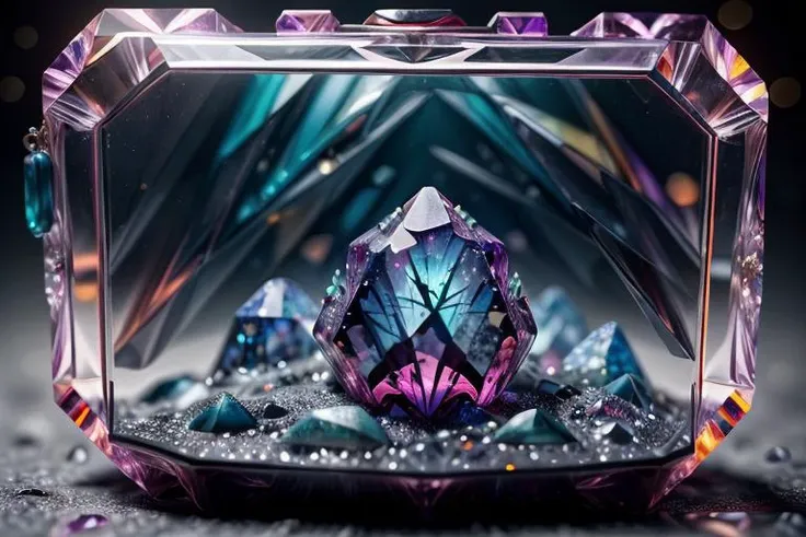 a close up of a purple and blue crystal in a glass case