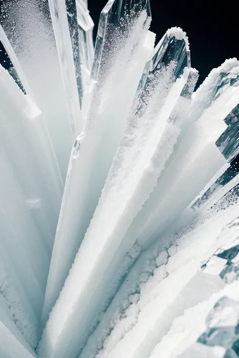 art by Liam Wong   Salt Crystals Forming: Extreme close-up of salt crystals forming, showcasing their geometric shapes, sharp edges, and crystalline growth patterns. (macro, abstract, white tones, growth)