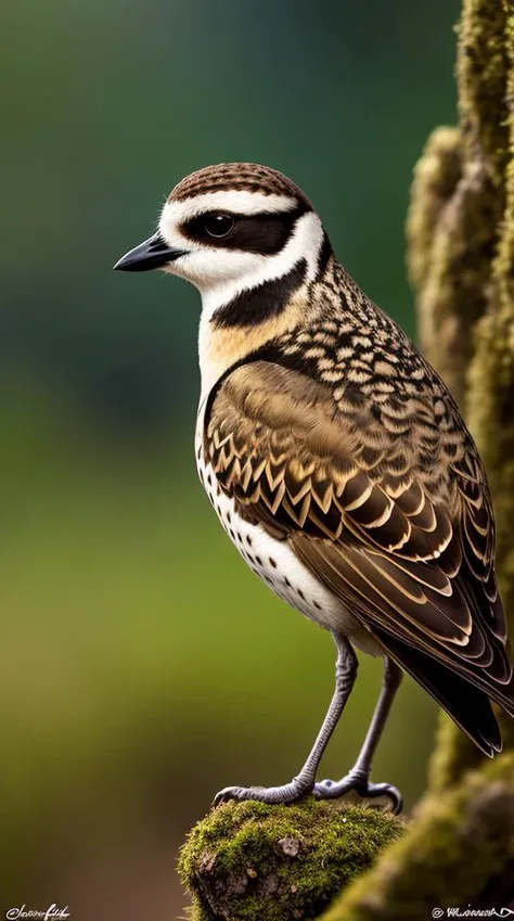 an concept art of alchemic element - European Golden Plover (Pluvialis apricaria): A migratory bird with a beautiful golden-spotted back and a black face and belly. This scene, with its magical lighting and exquisite focus on intricate details, will leave ...