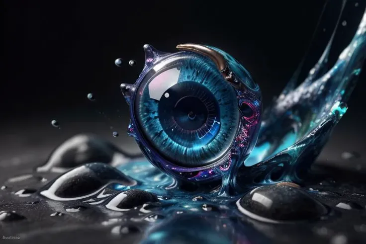 art by Alberto Seveso  a profesional photo of gem stone, focus on details and material  Wyverns Eye Sapphire: A deep blue gemstone with a swirling, dark center, believed to be the eye of a wyvern.   close up, macro photography  on balck velwet background,8...