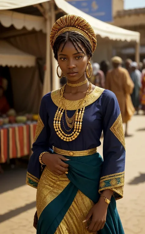 (style of [Ilya Kuvshinov:Alessio Albi:0.5]:1.5) (friendly endearing expression, cinematic establishing shot:1.2), (Layered Depth, Soft focus foreground:1.2),  [[[SkinDetail HairDetail]]] [Nubian:West African:0.5] theme, a majestic young Nubian woman stand...