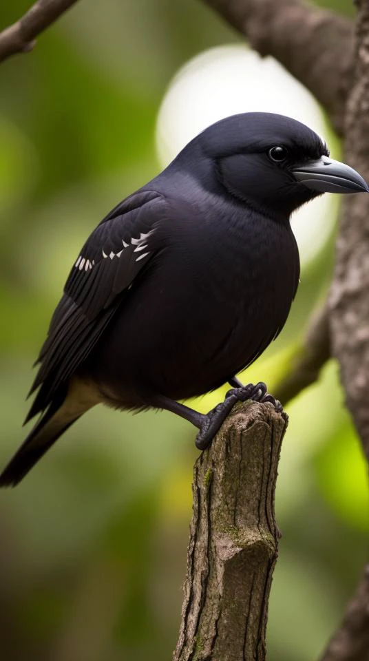 an concept art of alchemic element - European Jackdaw (Corvus monedula): A small, intelligent bird with glossy black feathers and a distinctive gray nape. The sharp, beady eyes exude curiosity and intelligence, while the sturdy, black bill reflects its omn...