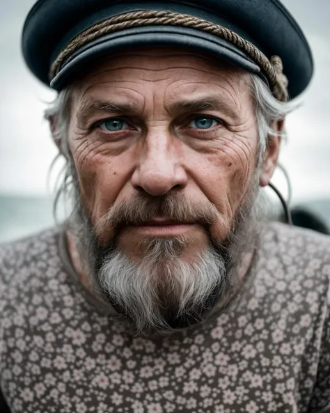 a close up of a man with a beard wearing a hat