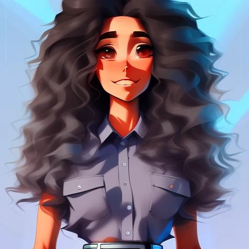 anime full body portrait of a hard, angular, Optimistic patient woman, Lavish, :(, with long curly gray hair wearing plaid skirt , digital art, trending on artstation, highly detailed, fine detail, intricate, outrun, vaporware