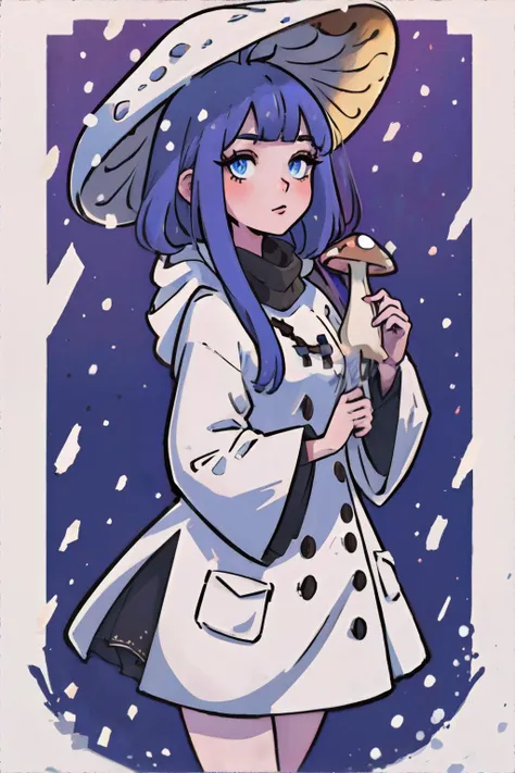 anime character with umbrella and hat holding a donut in the snow