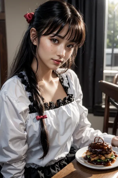 (realistic:1.3), finely detailed, quality, rembrandt lighting, (masterpiece:1.2), (photorealistic:1.2), (best quality), (detailed skin:1.3), (intricate details), dramatic, ray tracing, 1girl, Shouhou, 21 years old, detailed skin texture, (blush:0.5), (goos...