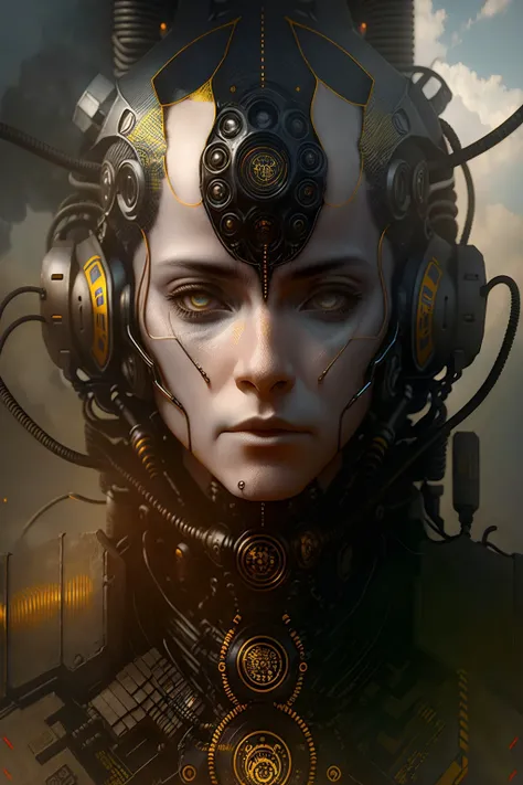 creature00d, creature00d, solo, 1girl, looking at viewer, portrait, science fiction, realistic, cable, cyberpunk  <lora:creature00d-000010:1>