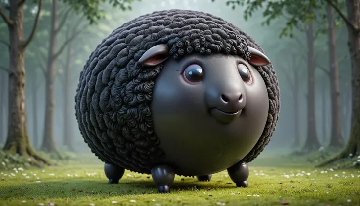 there is a black sheep that is standing in the grass