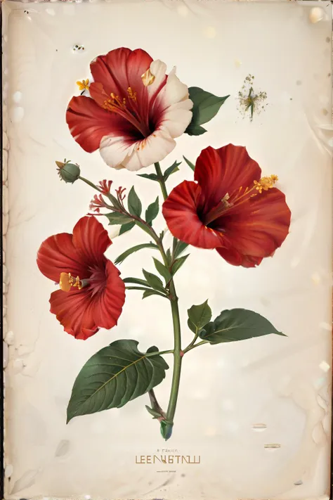 <lora:vanillabotanical:0.8>, botanicart, Hibiscus, old paper || masterpiece, perfect quality, sharp focus, shallow depth of field, 8k