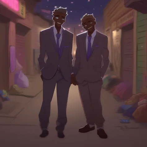 cartoon of two men in suits standing in a street at night