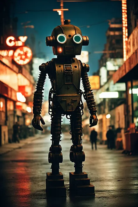 there is a robot that is standing in the middle of the street