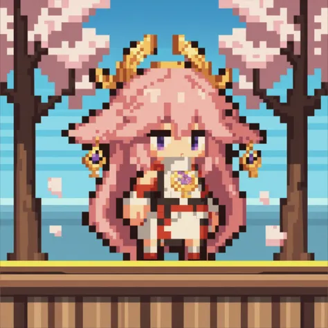 a pixel art of a girl in a pink dress and a pink hat