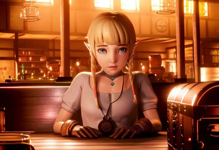 zPDXL, zPDXLxxx, score_9, score_8_up, score_7_up, score_6_up, score_5_up, score_4_up, BREAK  <lora:Linkle_Hyrule_Warriors_for_PonyXL:1>,  linkle, 1girl, braid, gloves, jewelry, solo, looking at viewer, choker, indoors, short sleeves, pendant, barrel, long ...