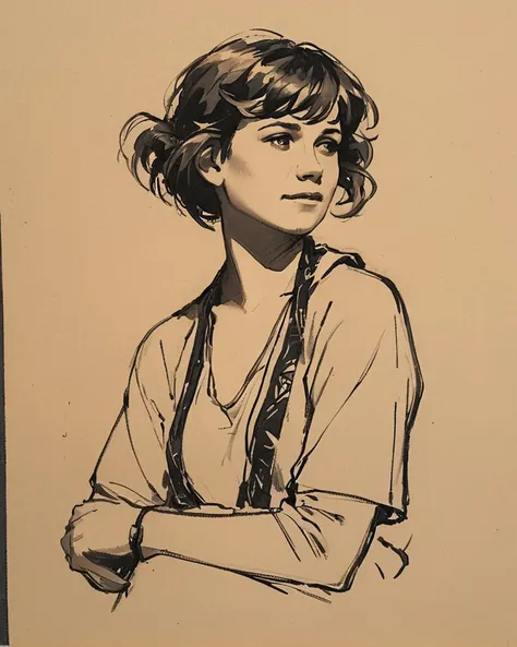 Charcoal sketch drawing of a happy girl, Rapper, wearing Sunstone and Jacquard a black and white drawing of,, in focus, designed by wlop, ilya kuvshinov, greg rutkowski and alphonse mucha, <lora:my_sketching_style:0.6>