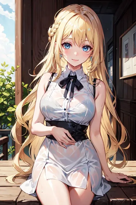 <lora:bra_visible_through_clothes_4:0.9> bra visible through clothes, bra, see-through, wet, sleeveless dress, white dress,, ultra detailed, masterpiece, best quality, aesthetic, detailed,, solo, soft smile, light smile,
1girl, blue eyes, very long hair, b...