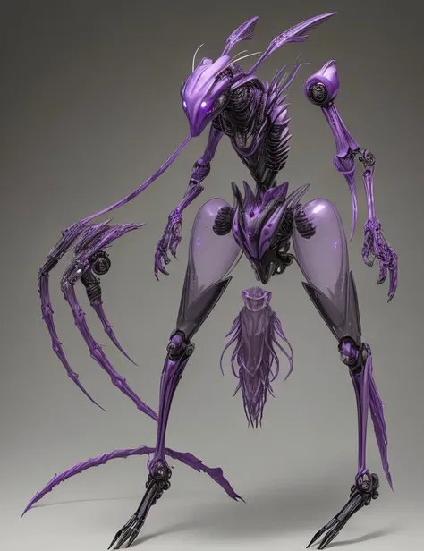 Ferocious Otherworldly Organic Robotic, 1 Leg Multipedal, Hoofed,  Tufted-Tailed, Transparent Skin,  Purple