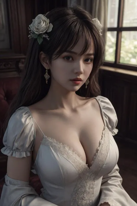 <lora:hipoly3DModelLora_v20:0.6>, 1girl, looking at viewer, upper body, 3D, realistic, large breasts, excessively frilled princess dress, draped clothes, jewelry, ornament, flower, lace trim, masterpiece, best quality, 8k, detailed skin texture, detailed c...