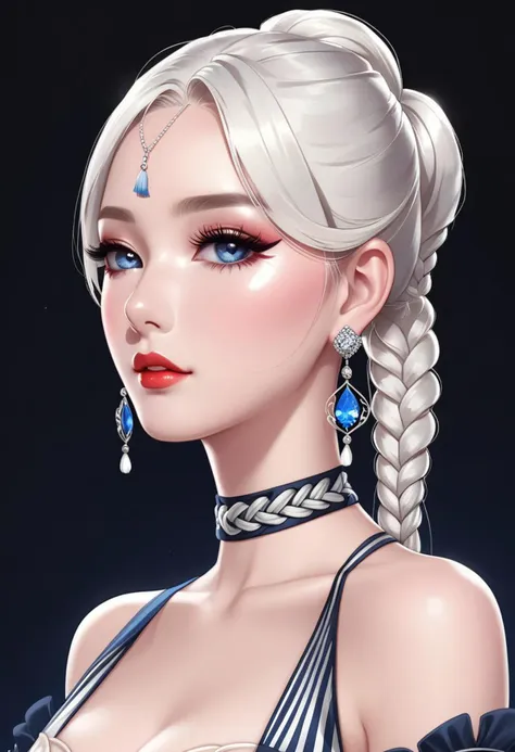 score_9, score_8_up, score_8, sexy shenhe, far view, full length, blue eyes, braided ponytail, earrings, eyelashes, eyeliner, ey...