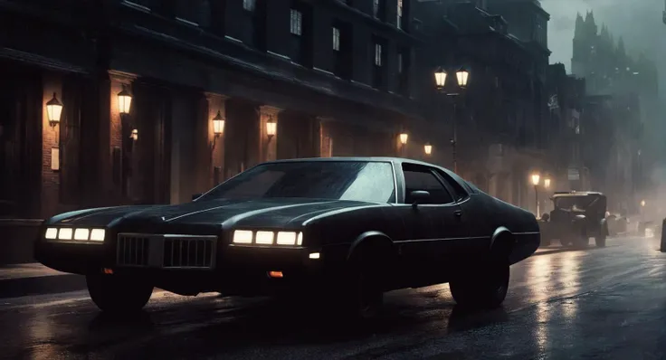 Dark Fantasy Art of  <lora:Gotham City:1.2>
Gotham City a car is parked on a city street, dark, moody, dark fantasy style