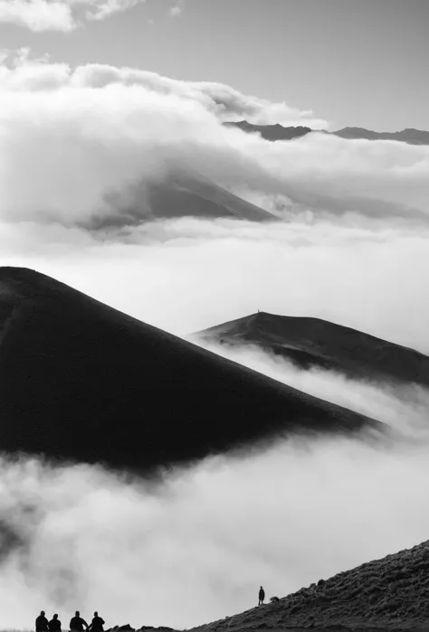 gray,monochrome,(black-and-white photograph:1.5),,,black-and-white photograph,monochrome,greyscale,no humans,scenery,mountain,fo...